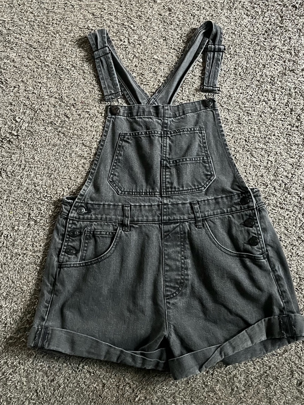 We The Free Black Denim Short Overalls